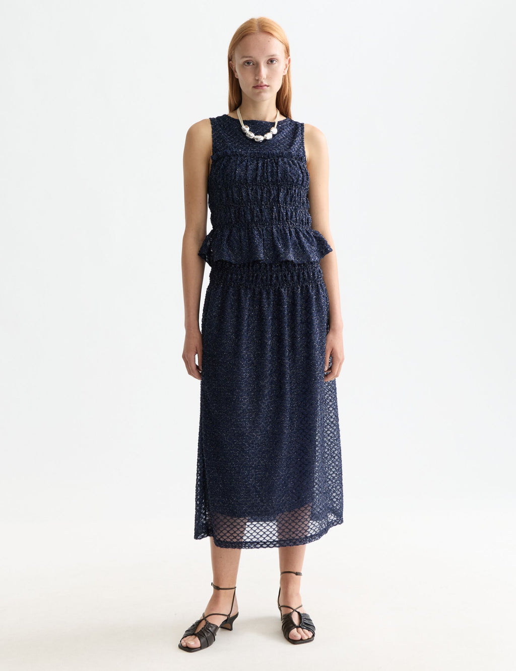 Lurex smocked skirt