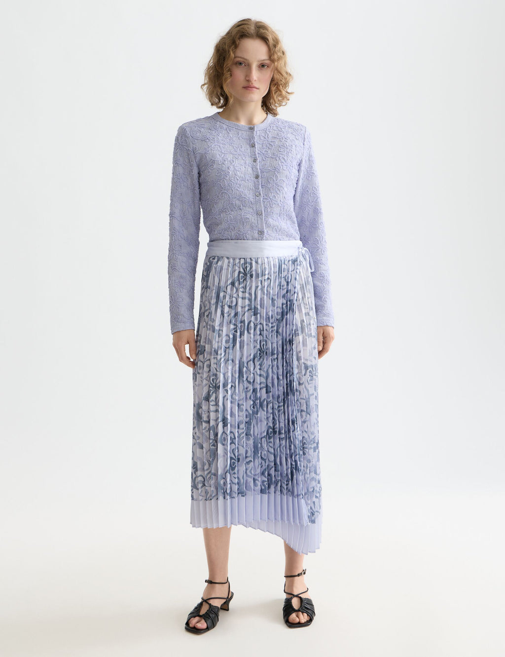 Asymmetrical pleated wrap midi skirt