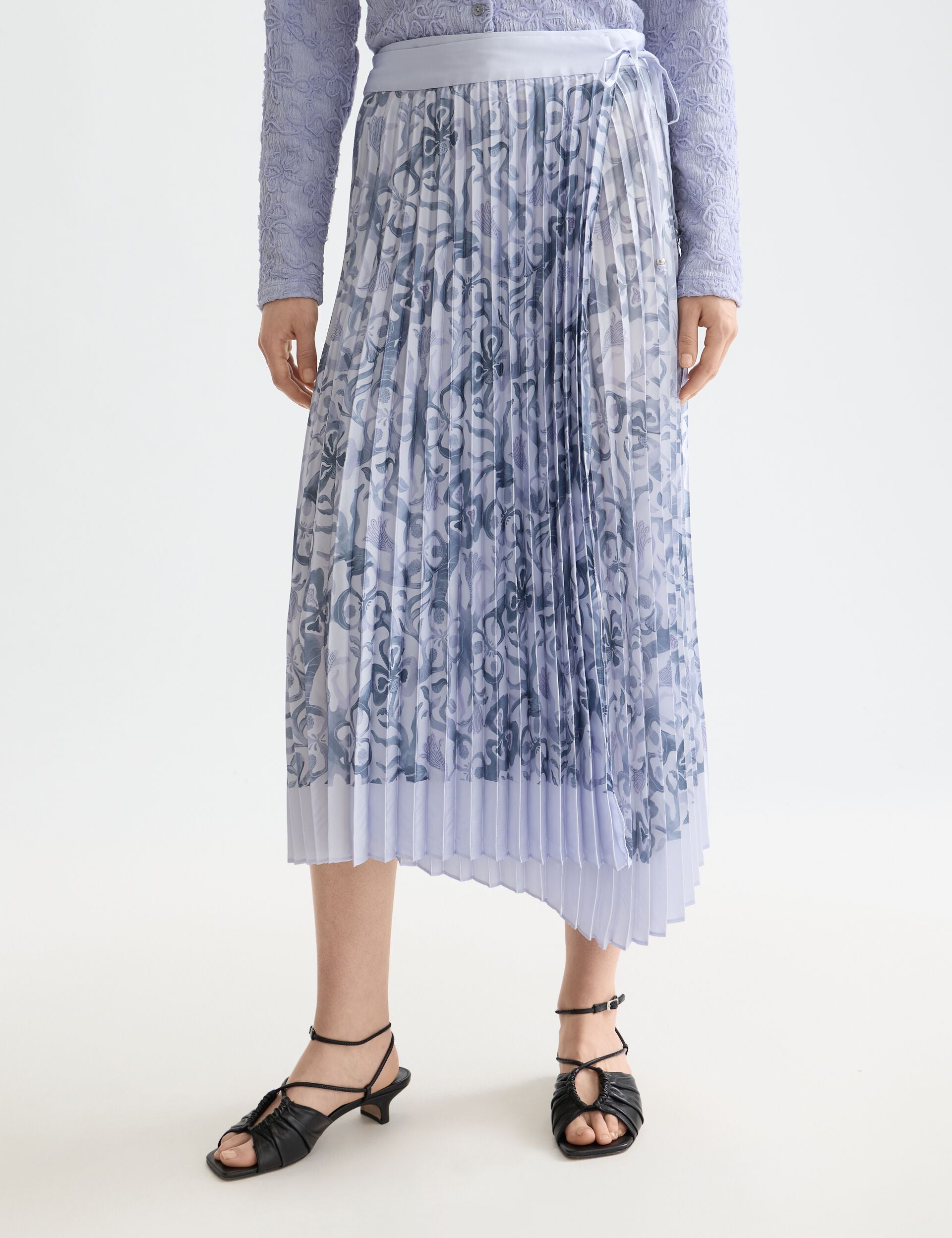 Asymmetrical pleated wrap midi skirt