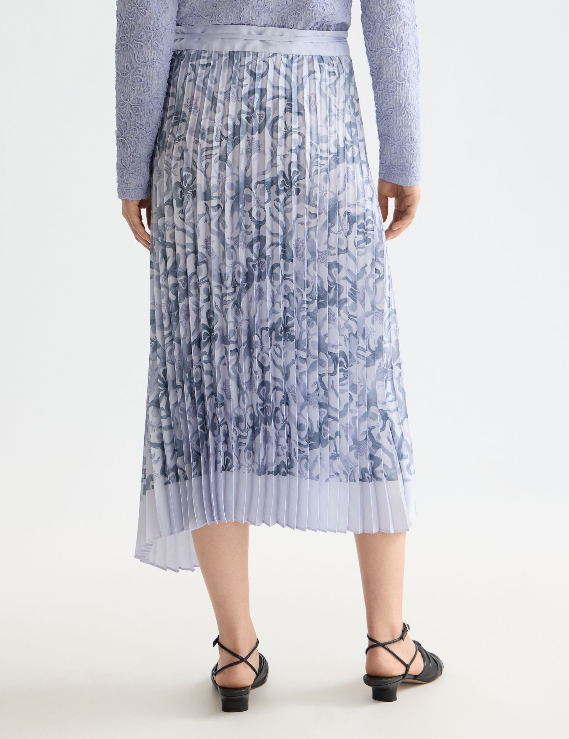 Asymmetrical pleated wrap midi skirt