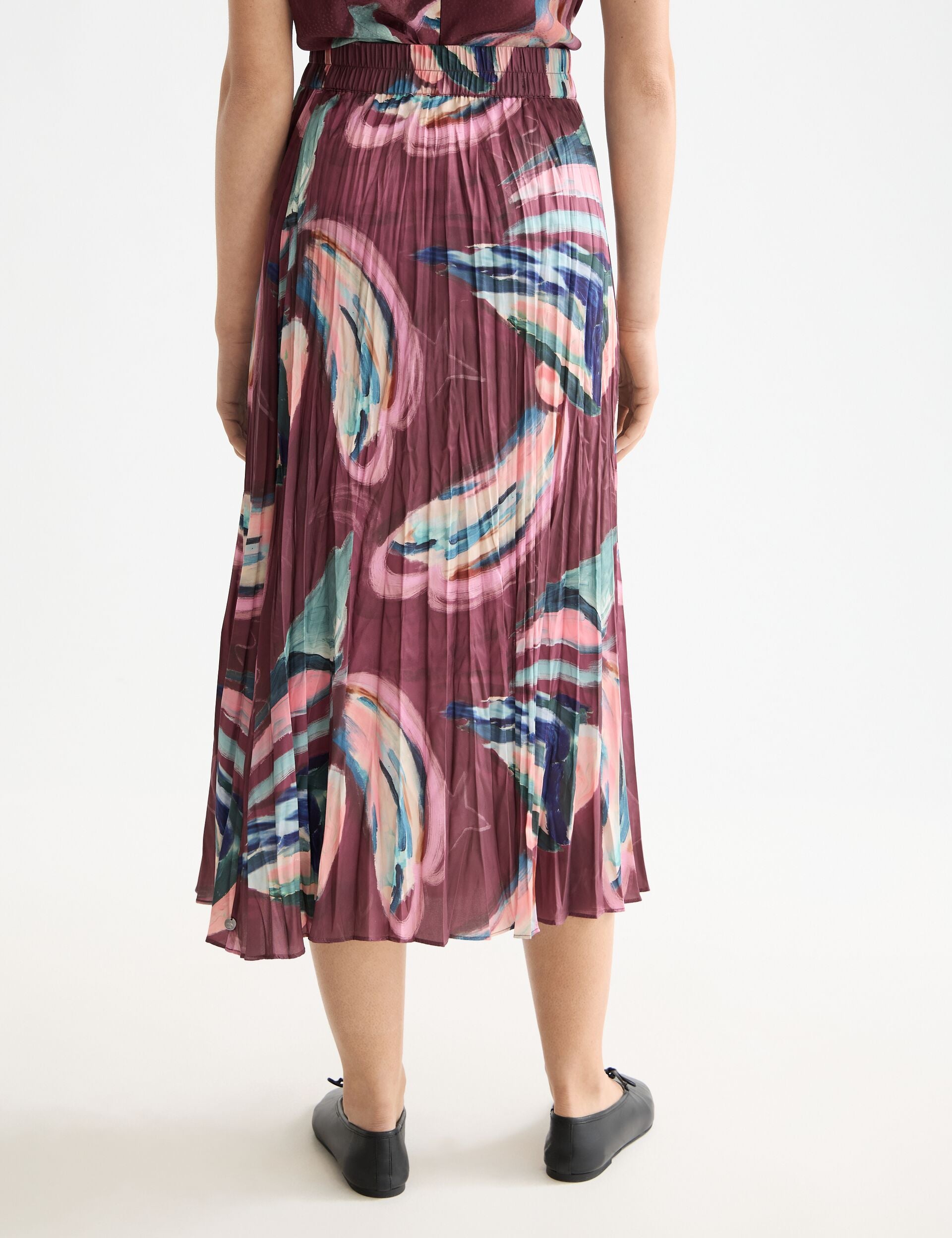 Crinkle pleat midi skirt