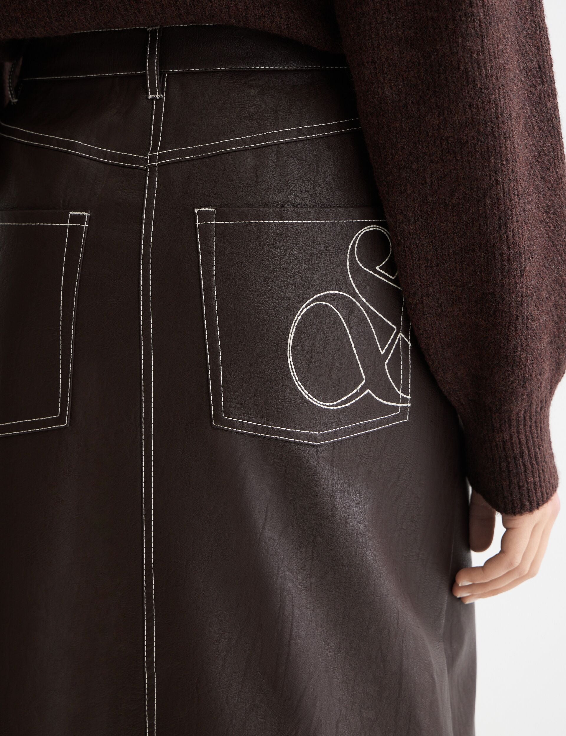 Faux Leather midi skirt with front slit