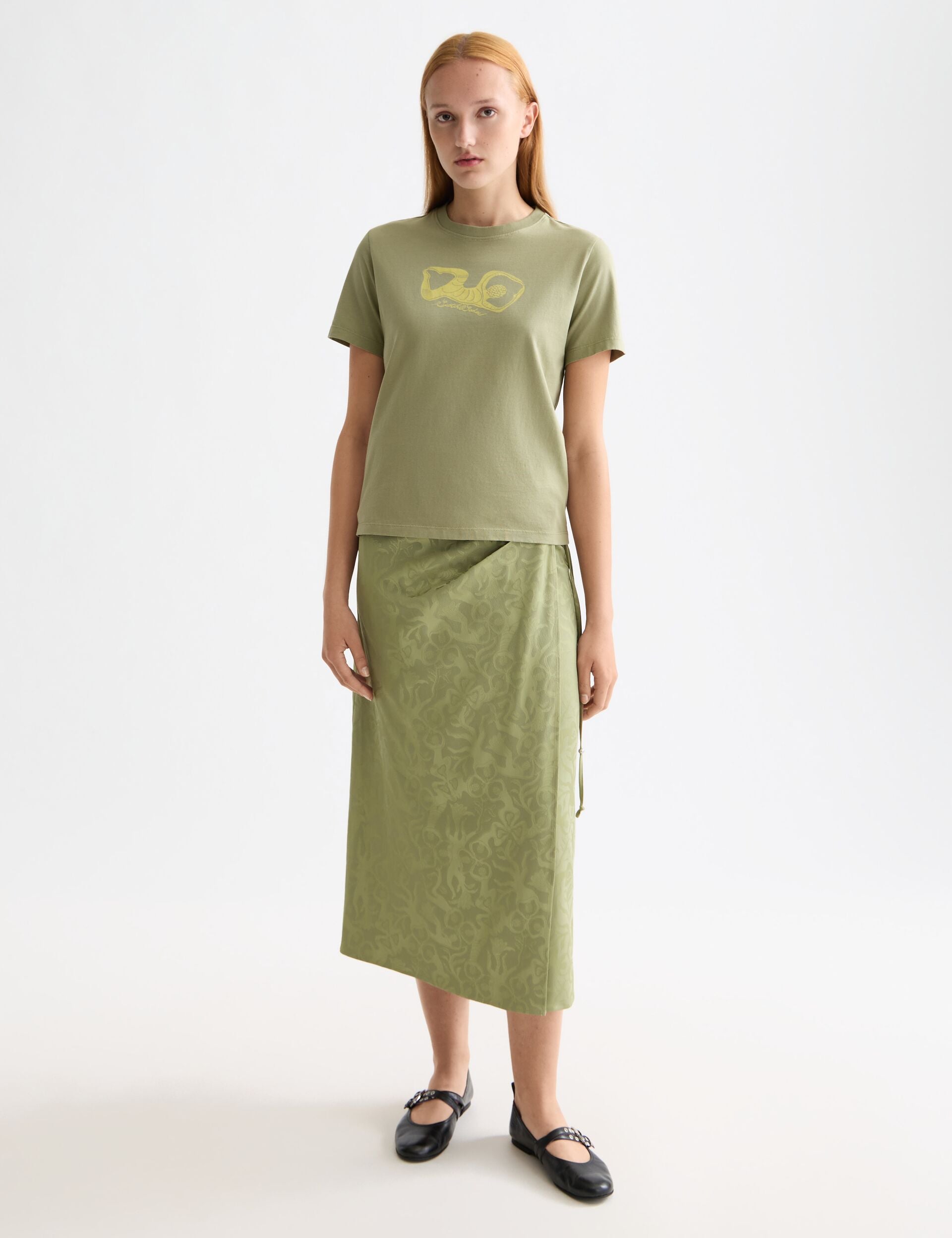 Fluid wrapped midi skirt