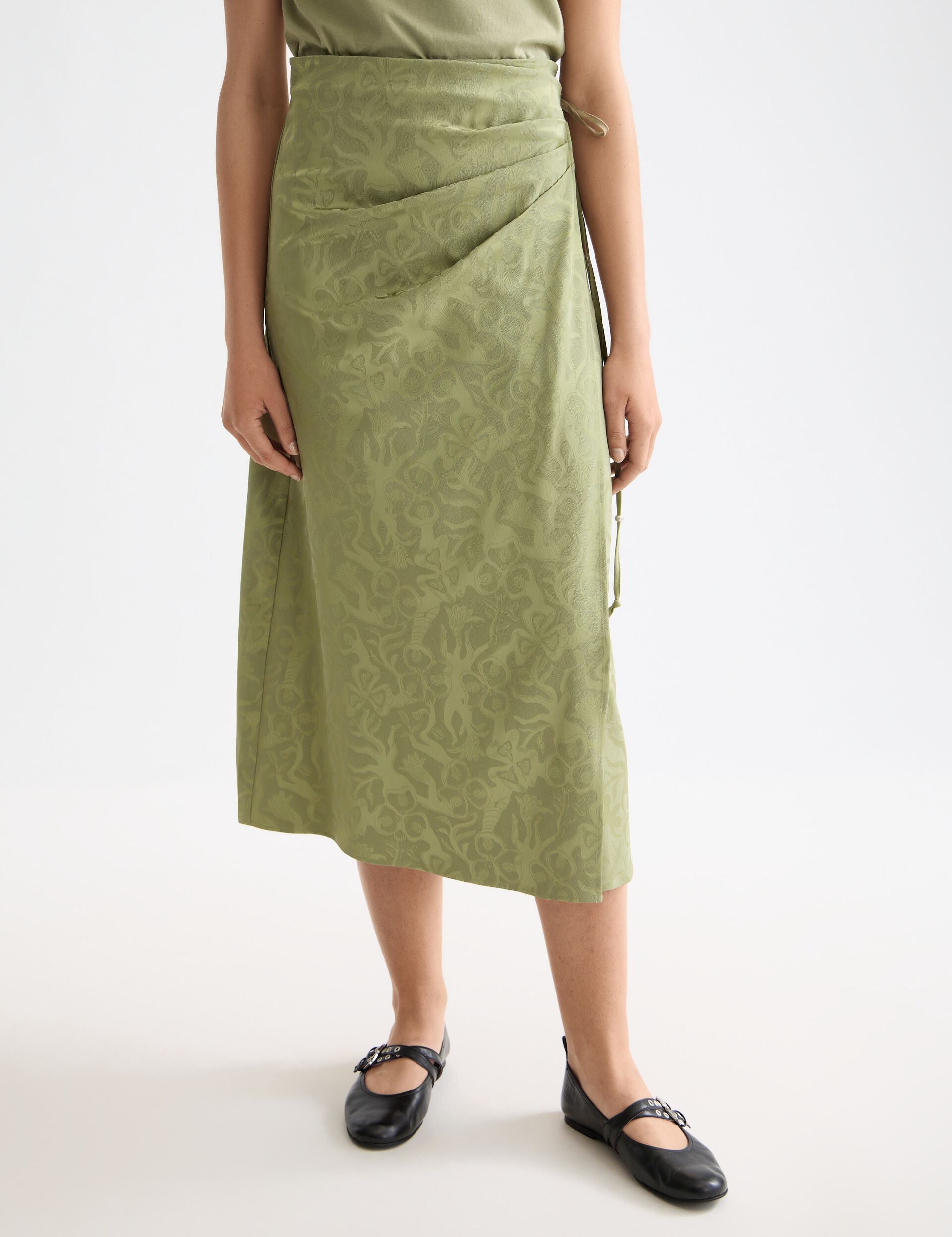 Fluid wrapped midi skirt