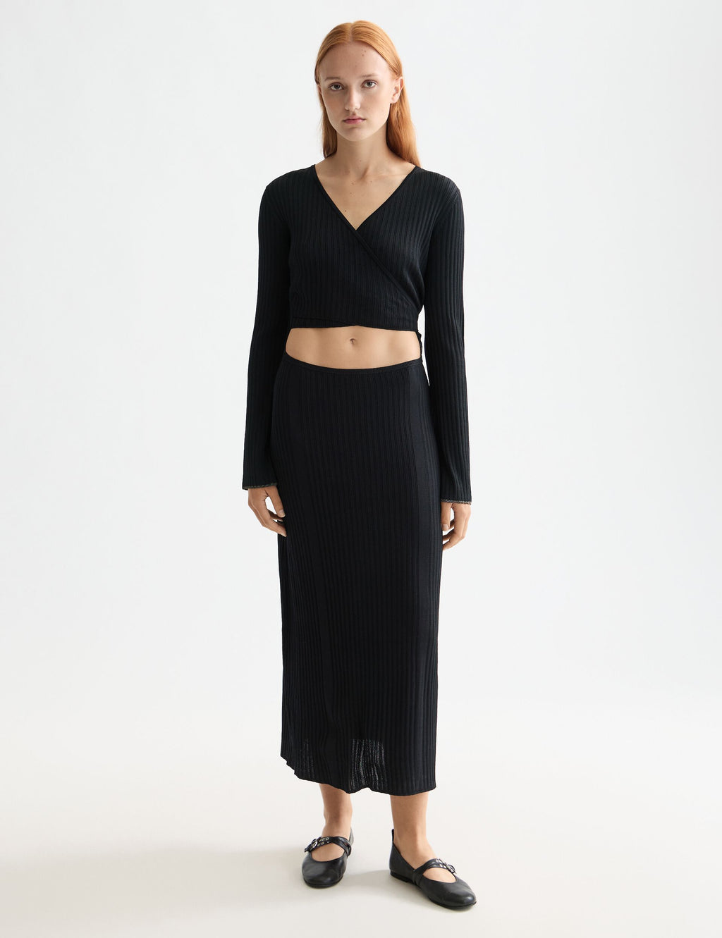 Rib knitted wrap dress METEORITE / S