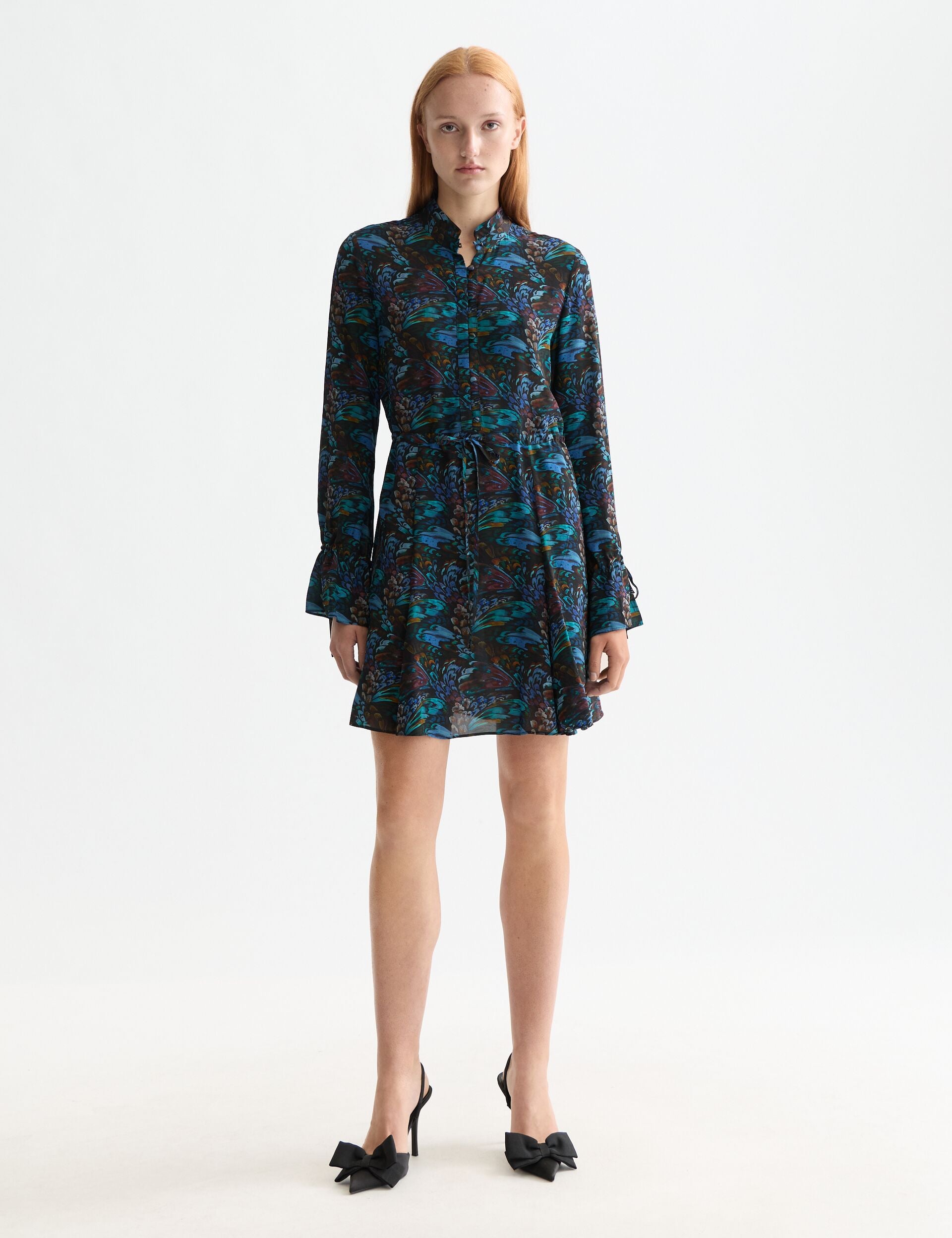 Printed long sleeve mini dress