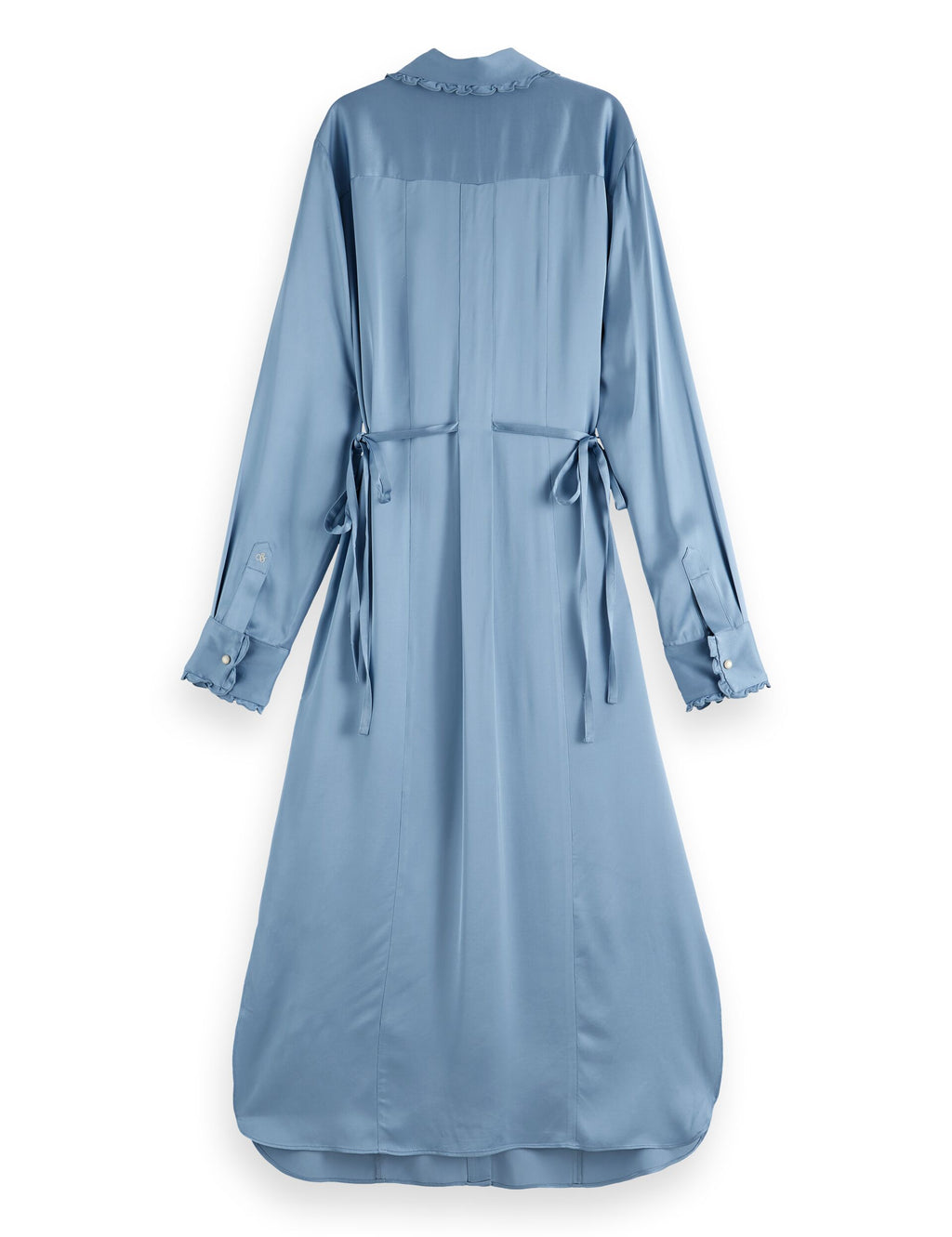 Midi shirt dress with tied waist and ruffles
