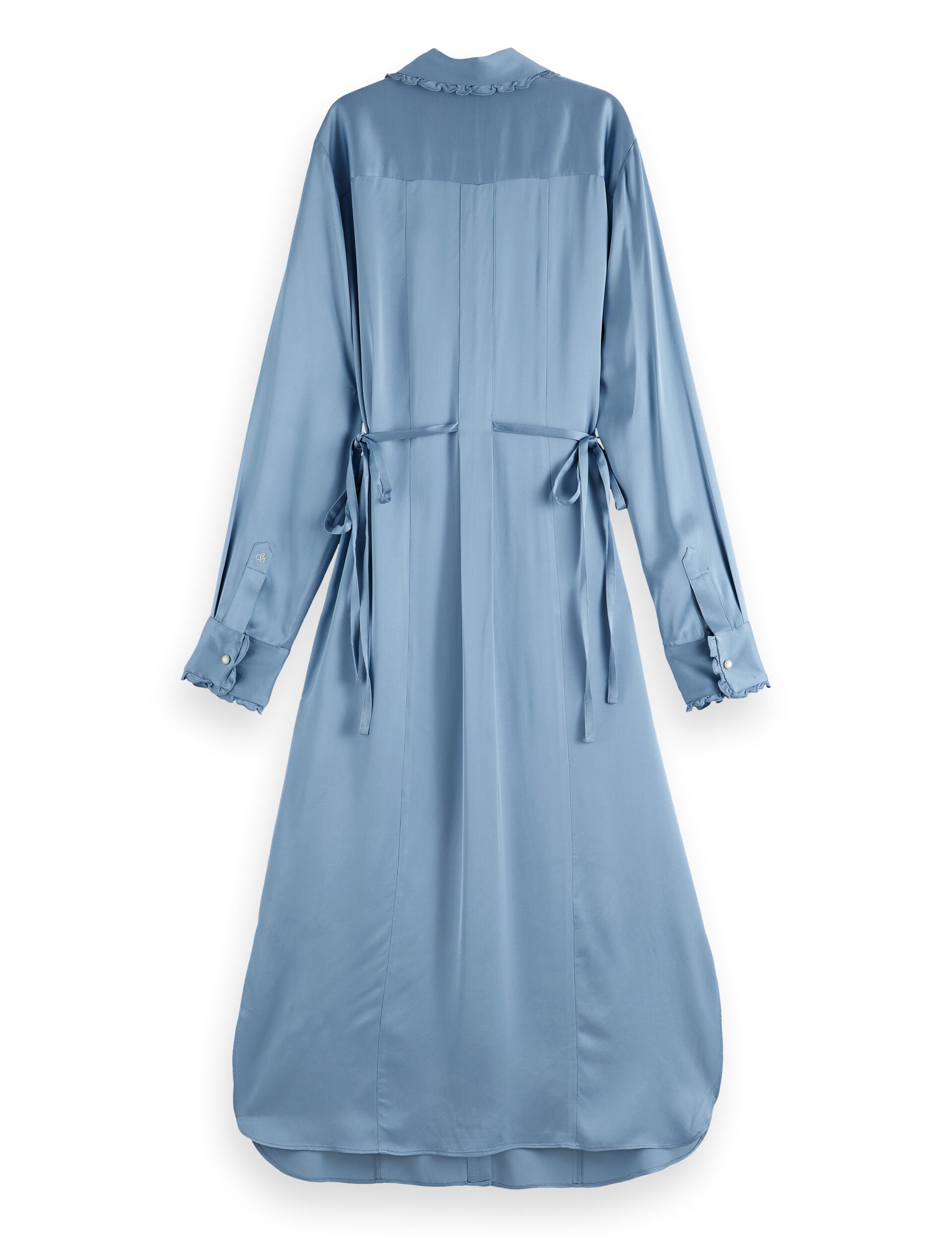 Midi shirt dress with tied waist and ruffles