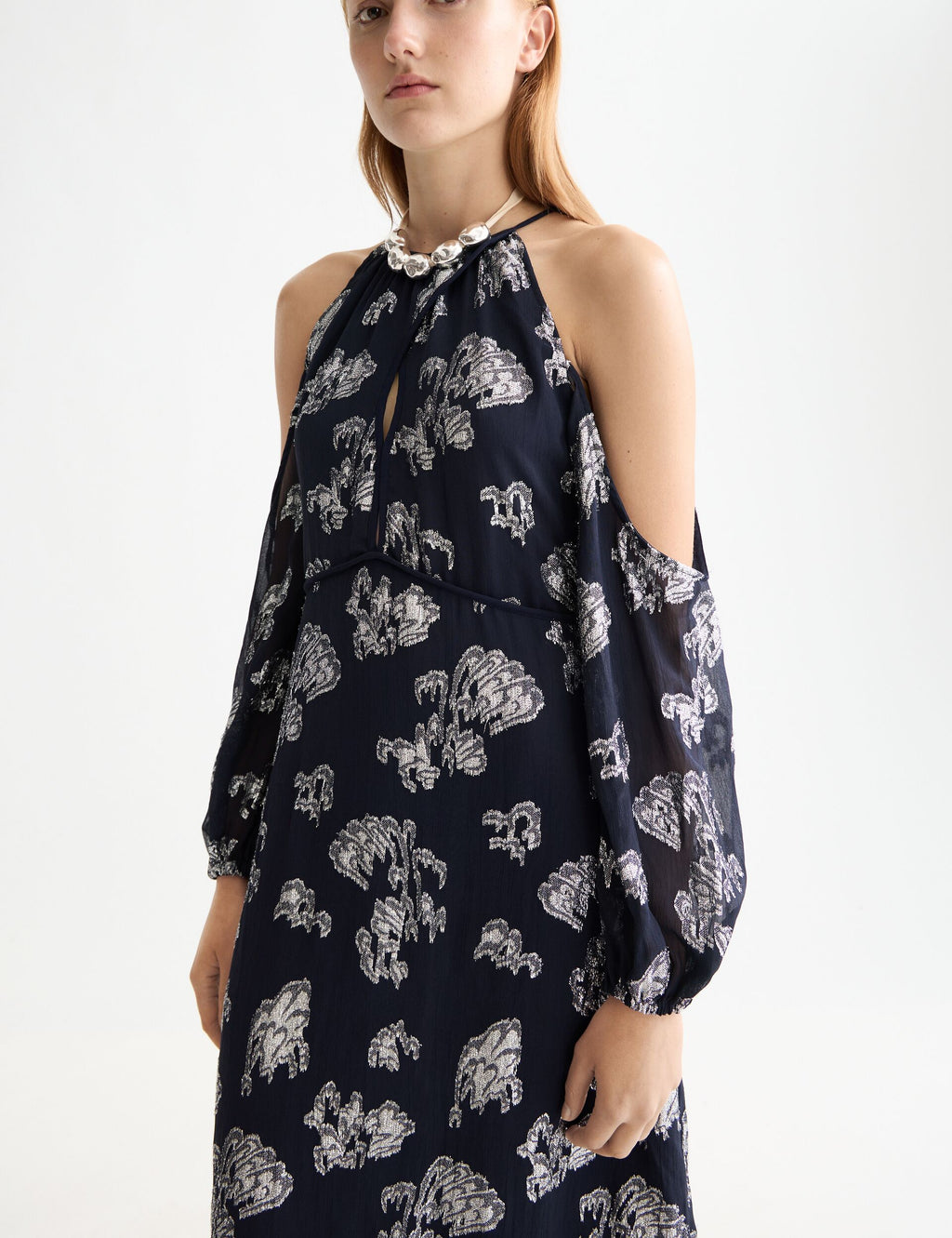 Fil coupe open shoulder maxi dress