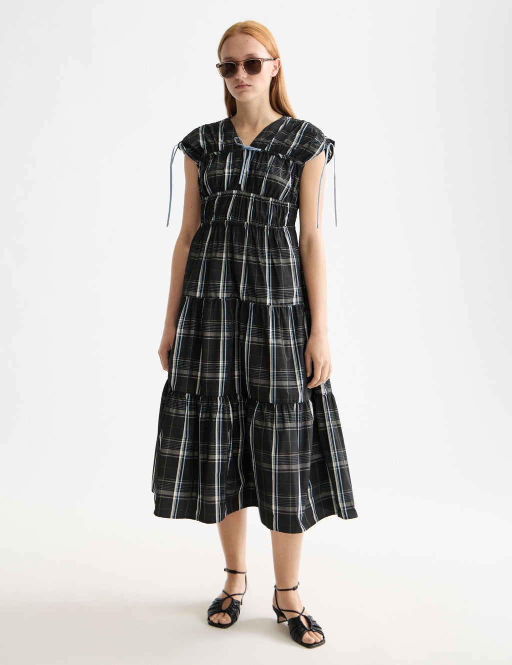 Gathered Taffeta midi dress with tied details