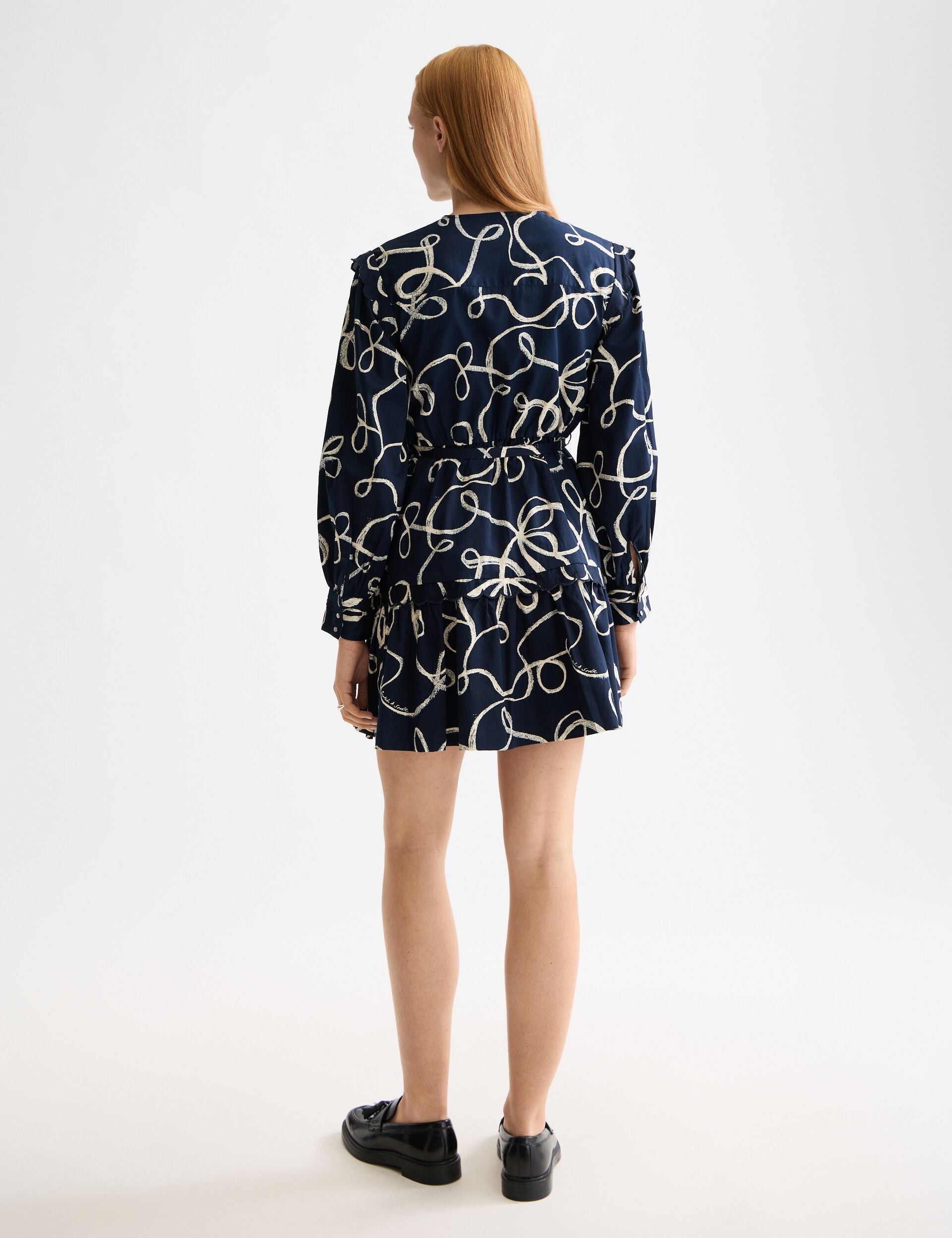 Scallop trim long sleeve mini dress