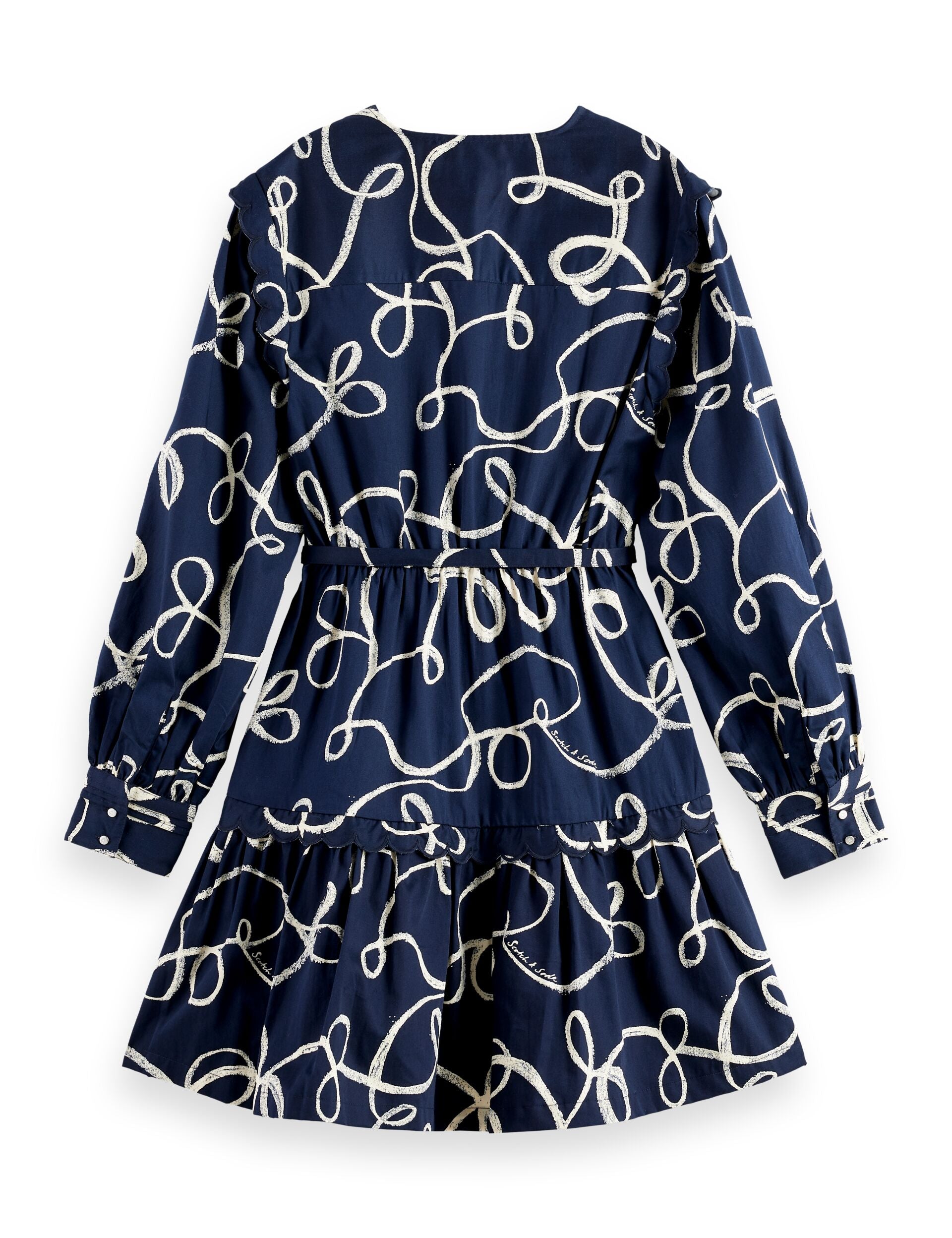 Scallop trim long sleeve mini dress