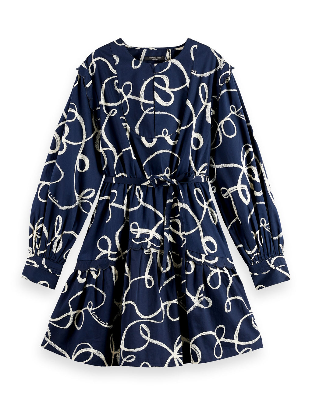 Scallop trim long sleeve mini dress