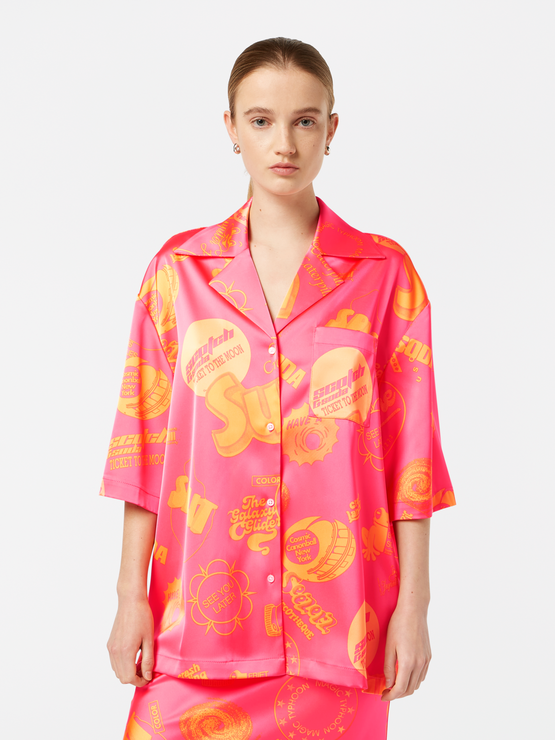 Satin Printed Short Sleeve Shirt