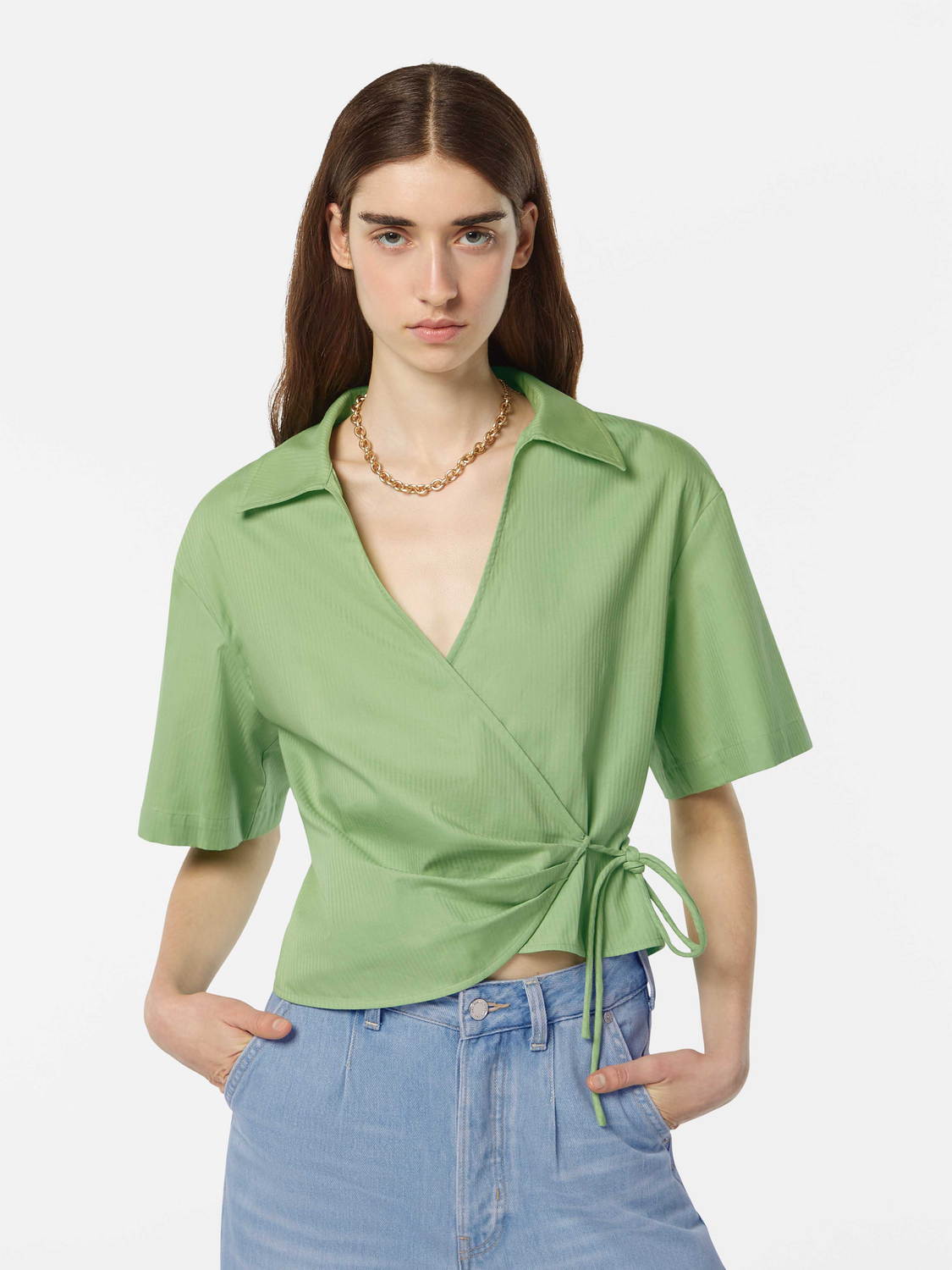 Structured Stripe Wrap Top