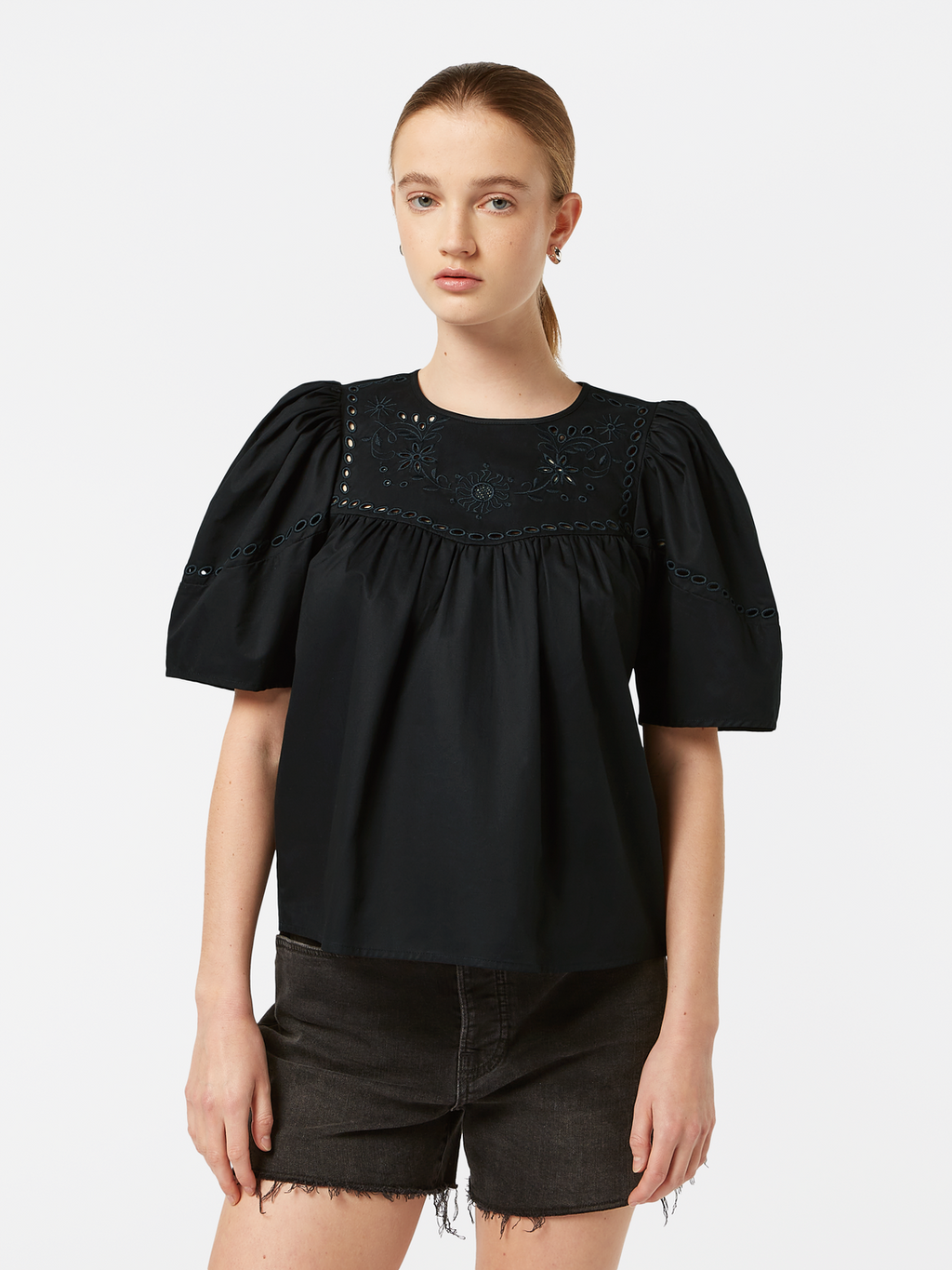 Cotton-Twill Embroidered Top