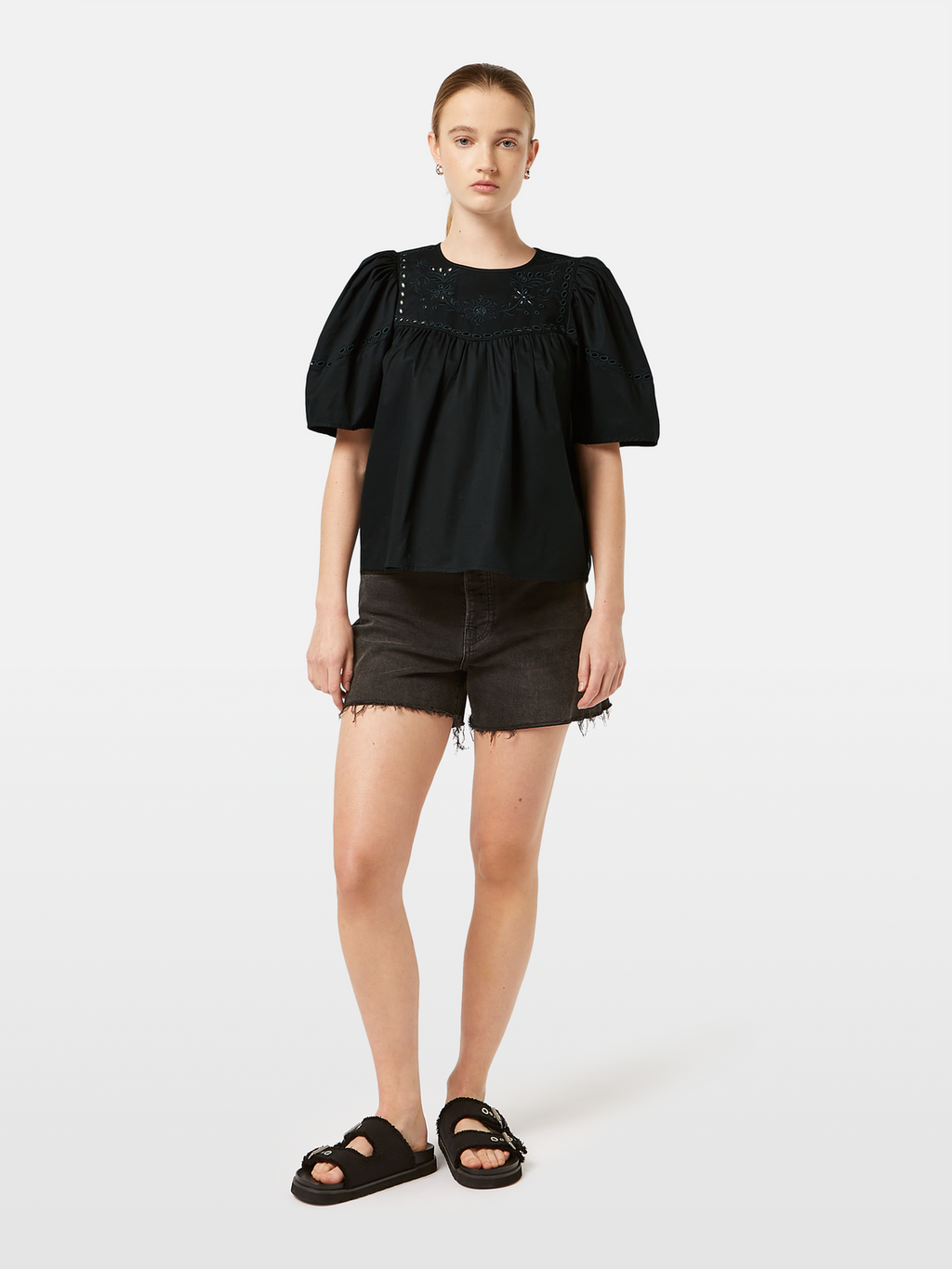 Cotton-Twill Embroidered Top