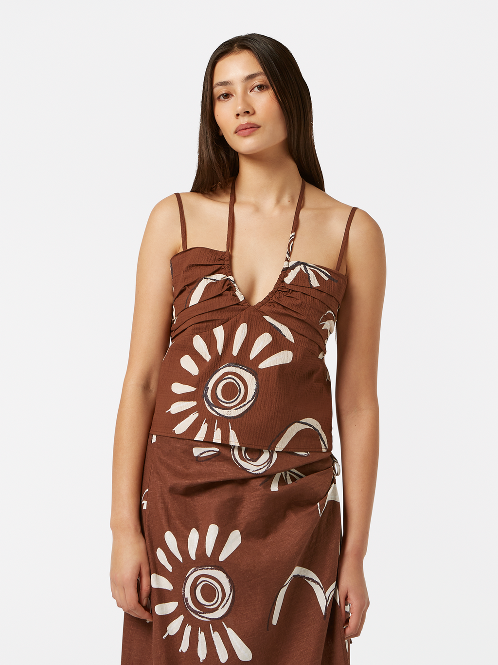 Inky Sun Gathered Strappy Tank Top