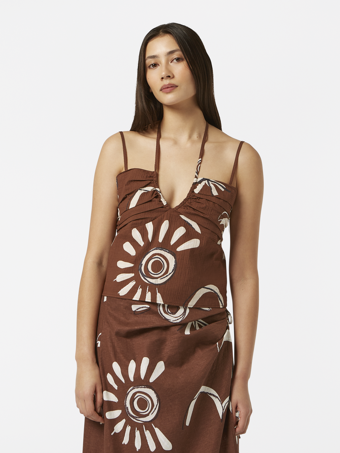 Inky Sun Gathered Strappy Tank Top