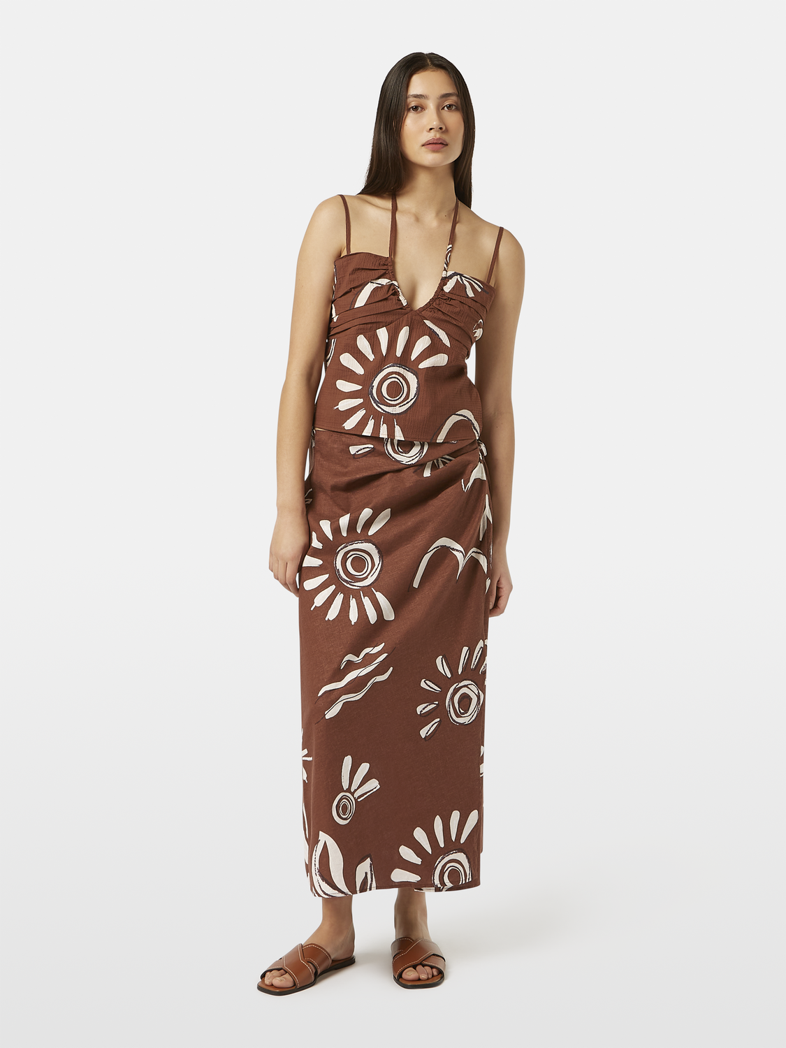 Inky Sun Gathered Strappy Tank Top