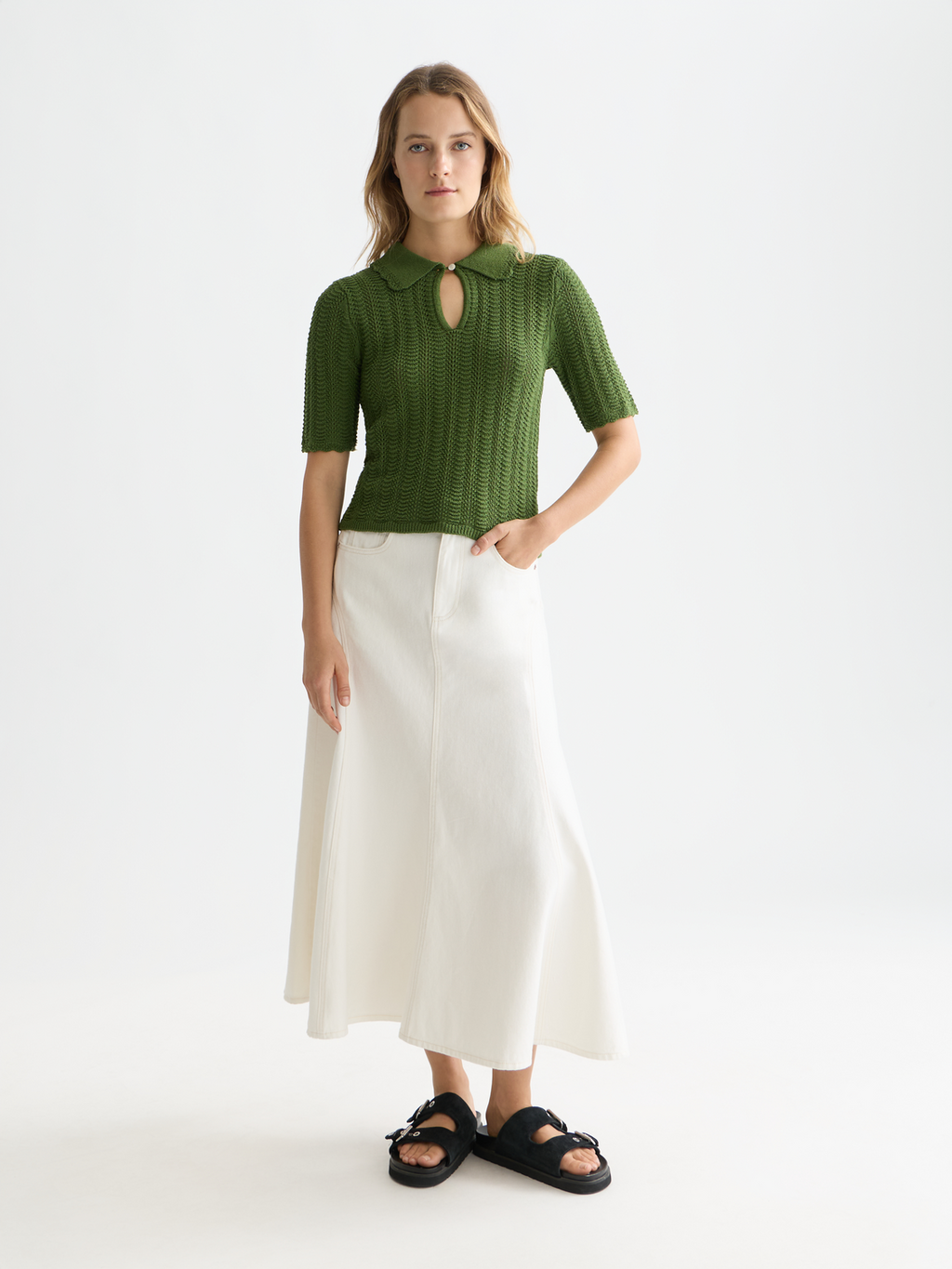 Pointelle Collared Knitted Tee