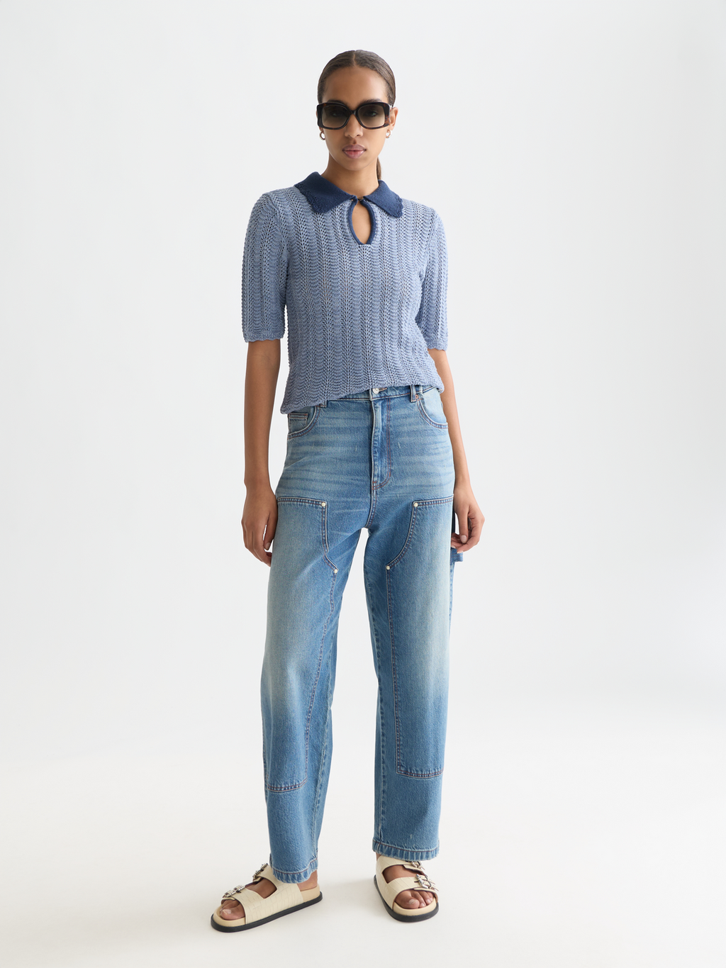 Pointelle Collared Knitted Tee