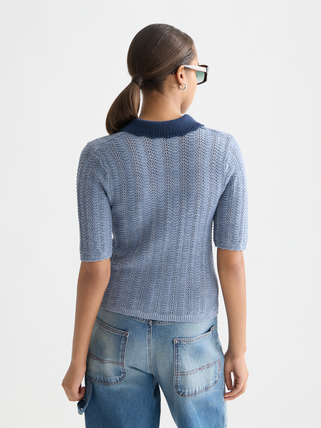 Pointelle Collared Knitted Tee
