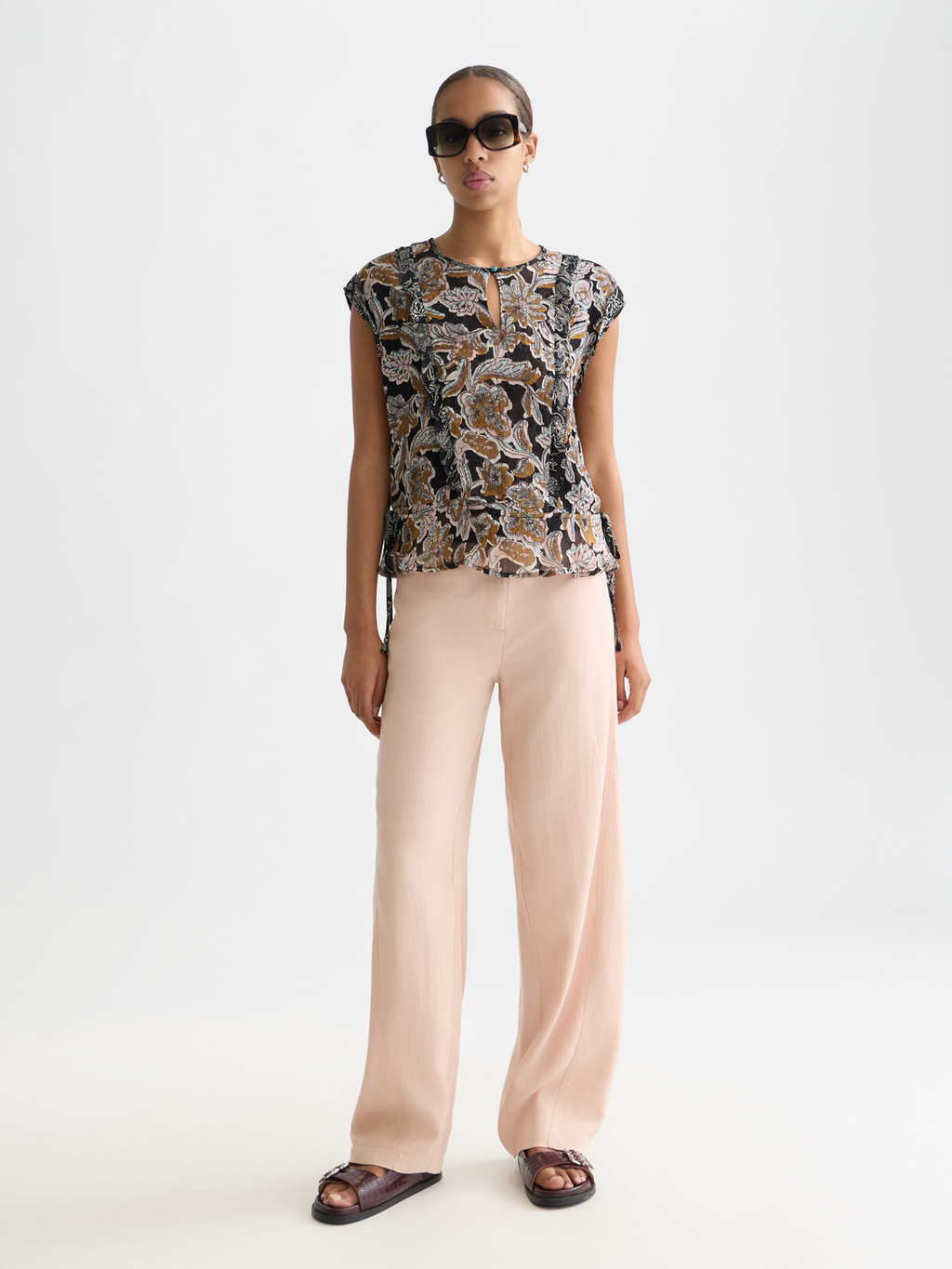 Printed Chiffon Top With Ruffle Details