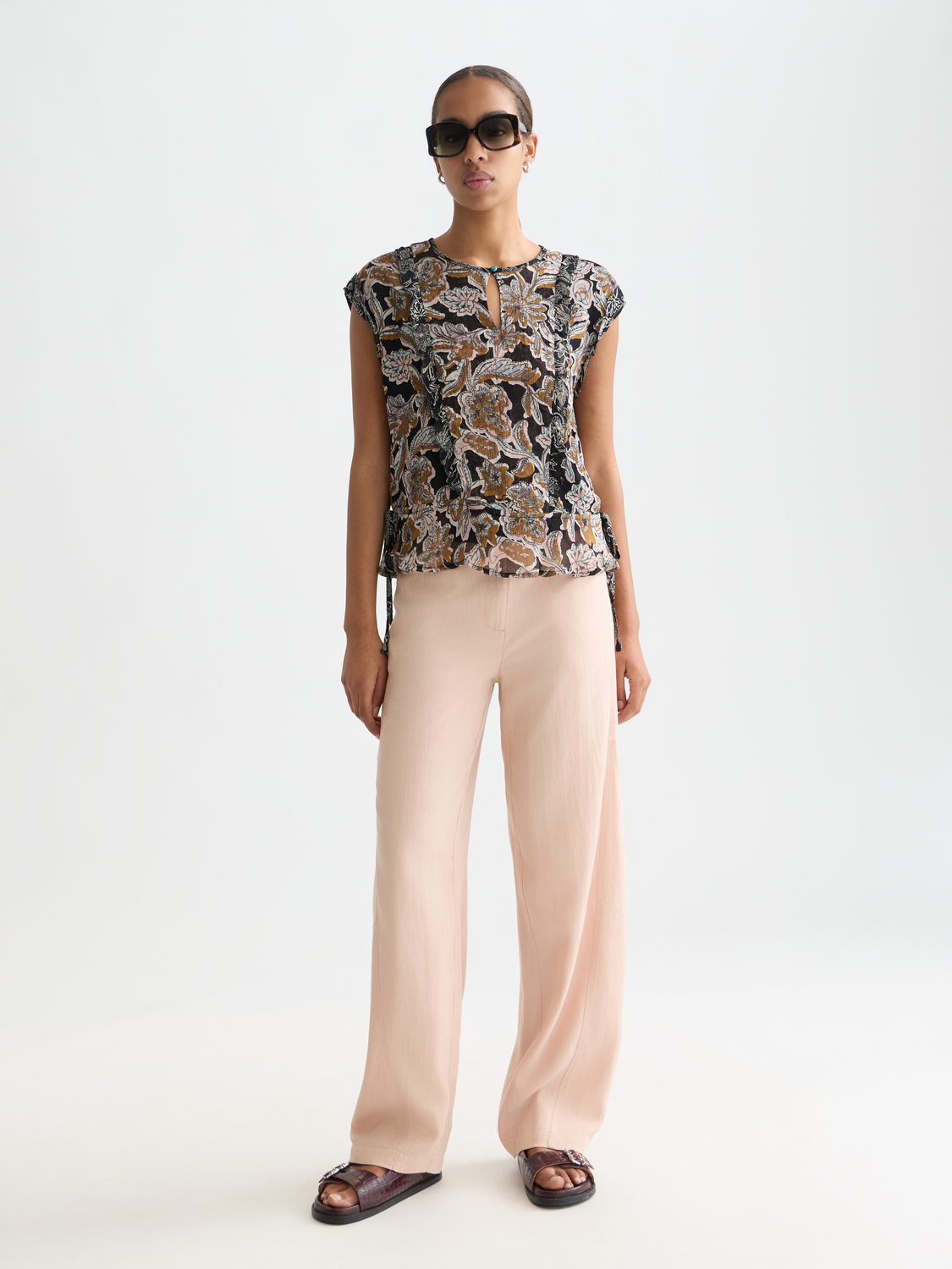 Printed Chiffon Top With Ruffle Details