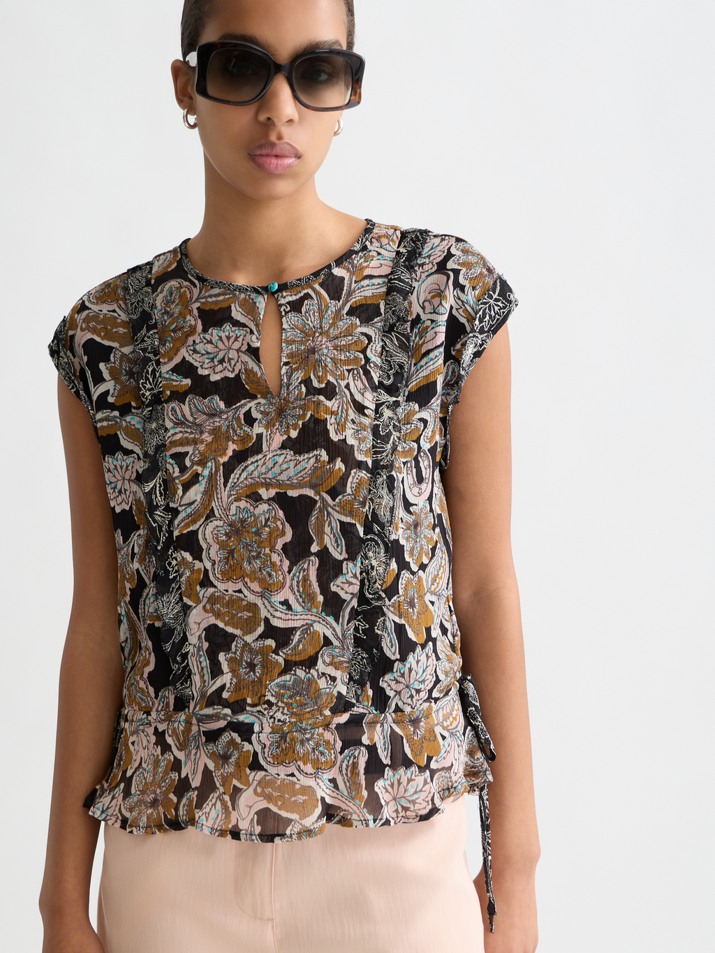 Printed Chiffon Top With Ruffle Details