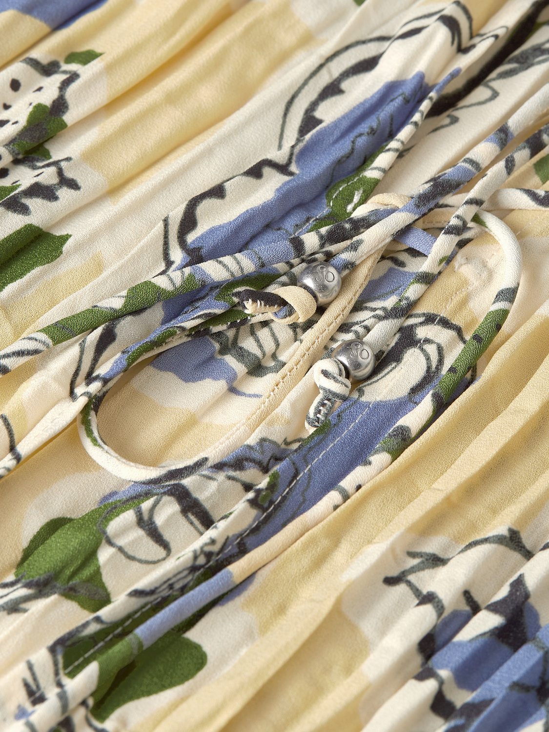 Micro Printed Pleat Top With Ties