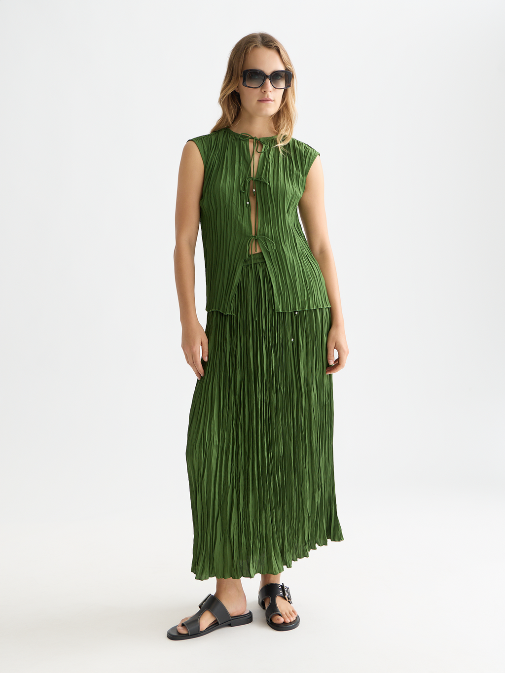 Micro Pleat Top With Ties