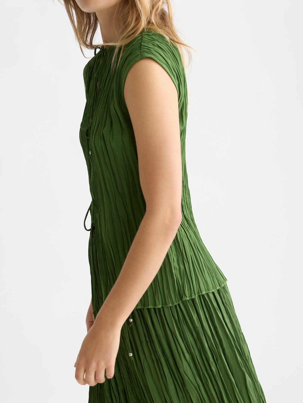 Micro Pleat Top With Ties