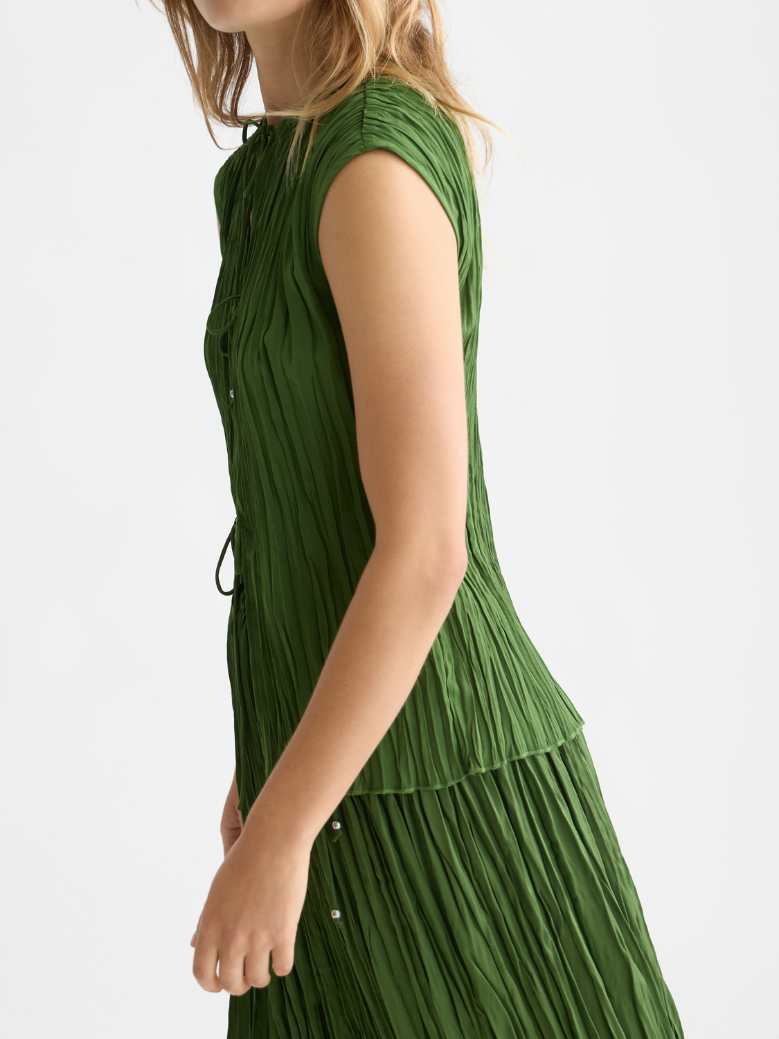 Micro Pleat Top With Ties