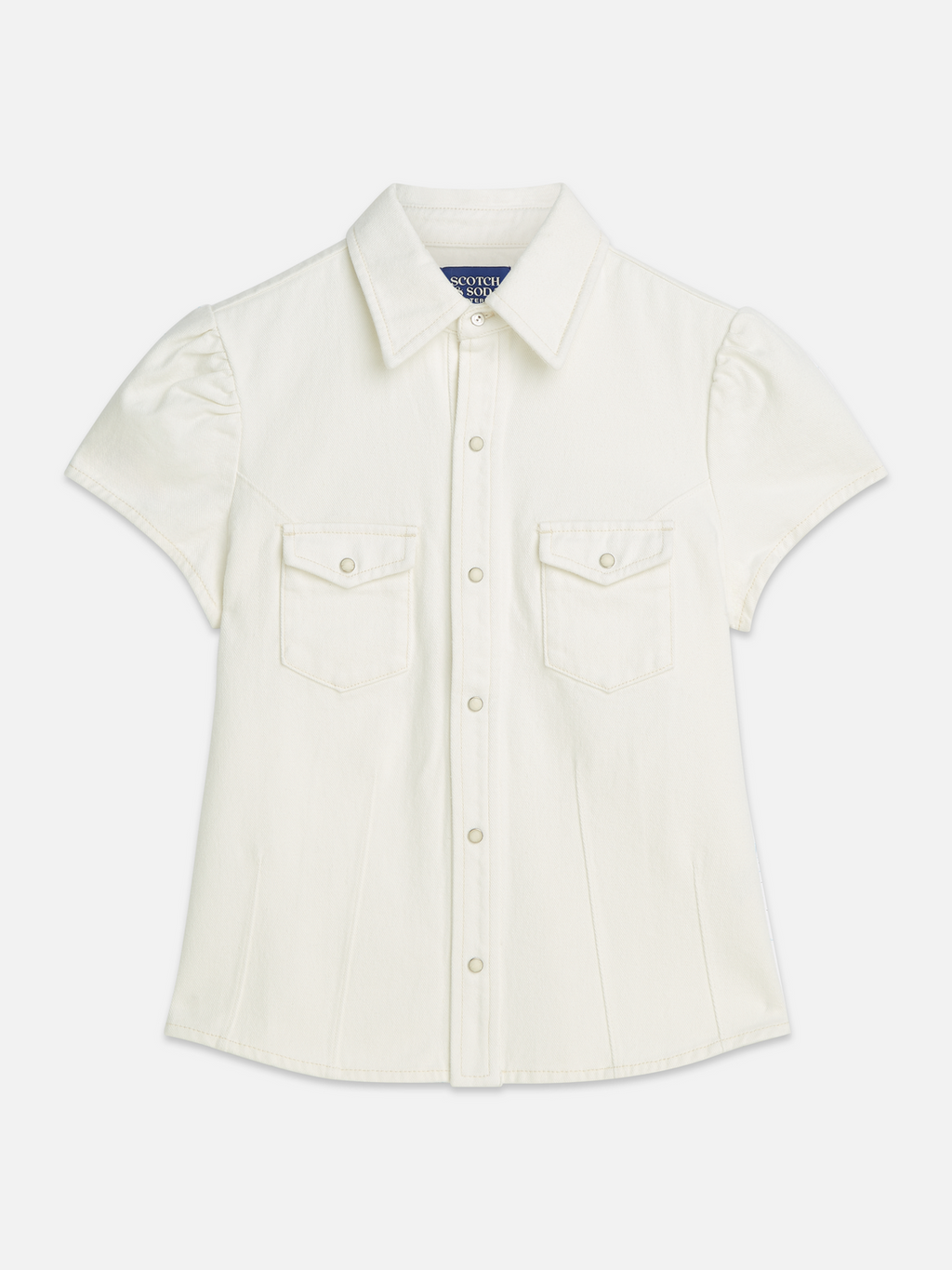 Cap Sleeve Fitted Denim Shirt