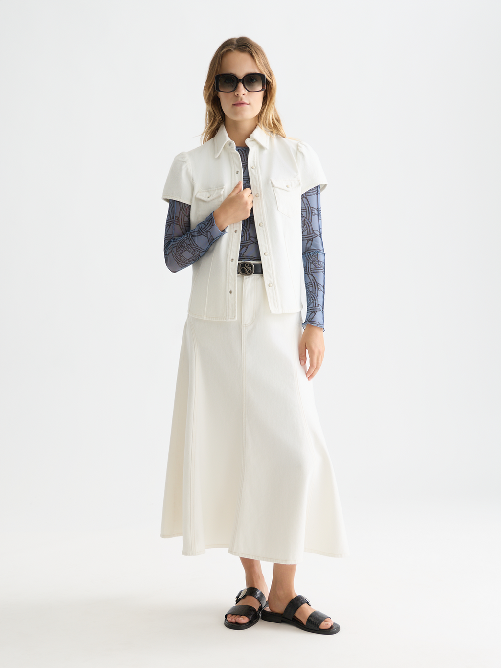 Cap Sleeve Fitted Denim Shirt