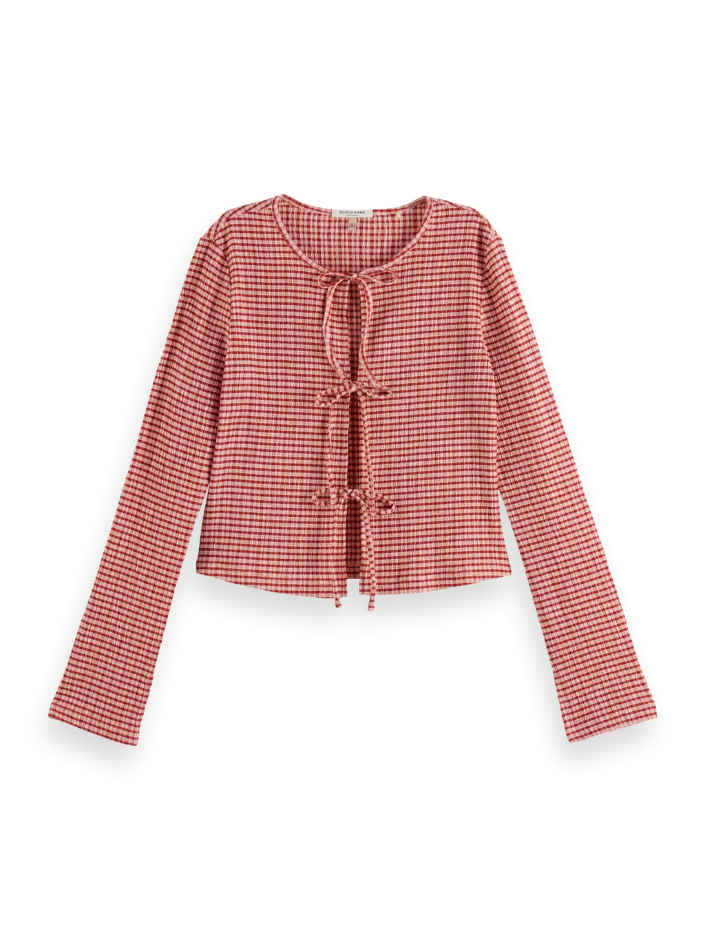 Structured Gingham Tie Front Long Sleeve Shirt