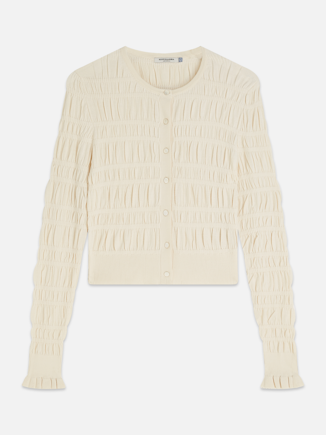 Smock Stitch Crew Neck Cardigan