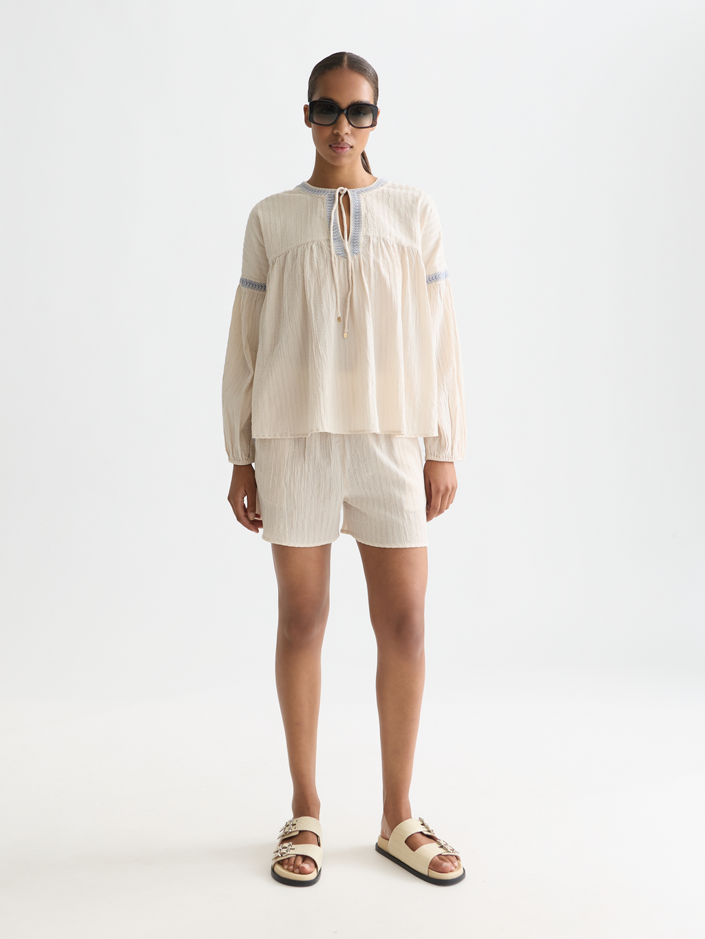 Cotton Crepe Blouse With Embroidered Details