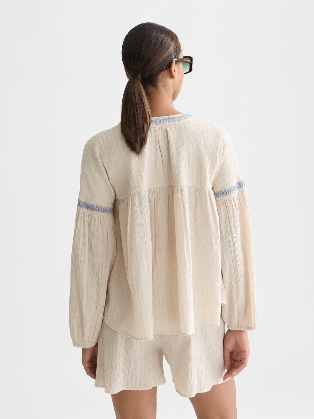 Cotton Crepe Blouse With Embroidered Details