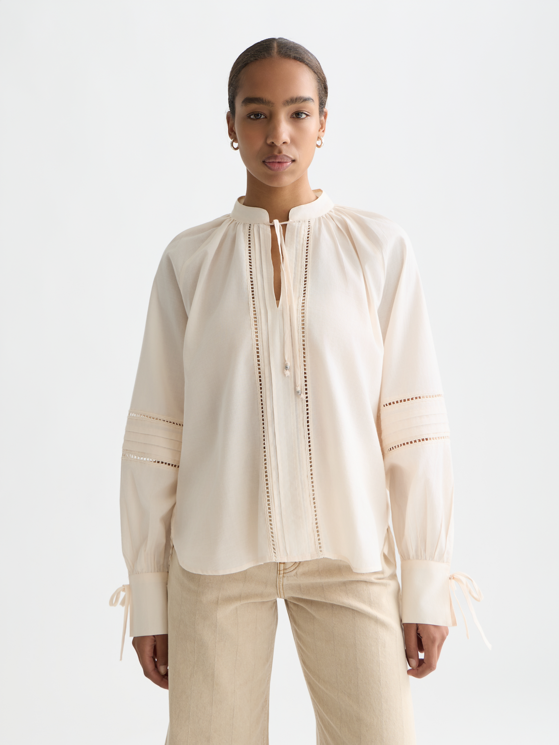 Cotton Voile Blouse With Pleats