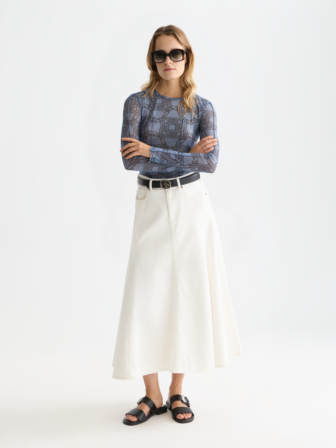 Printed Mesh Long Sleeve T-Shirt