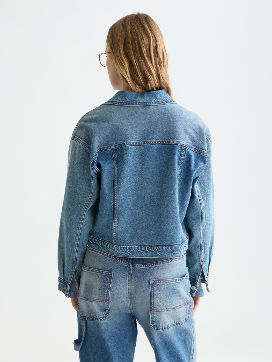 Pleat Front Denim Trucker Jacket