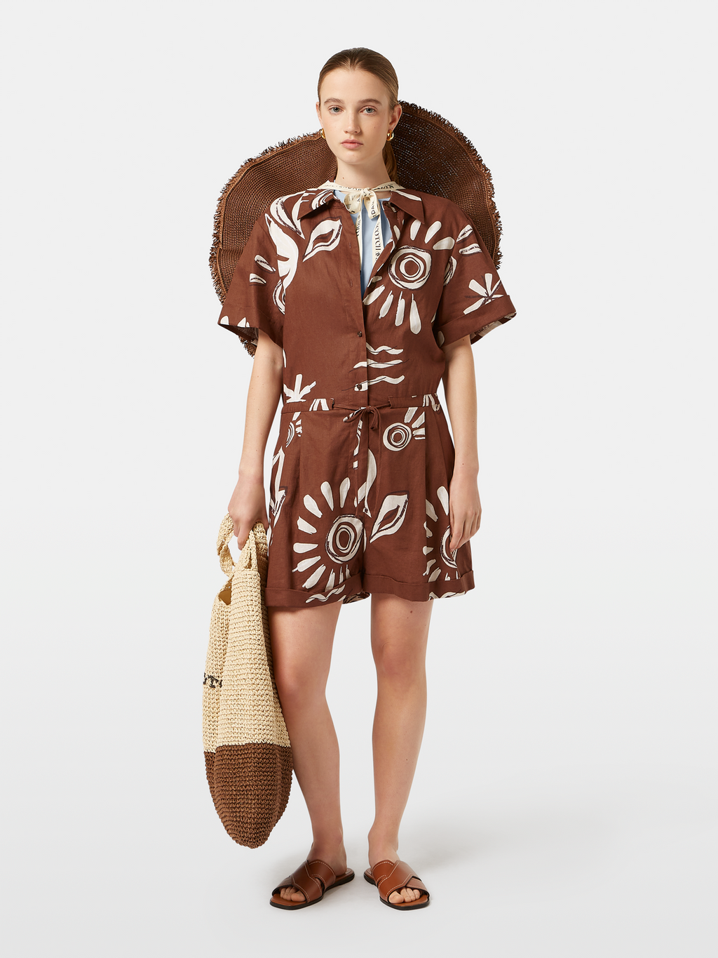 Inky Sun Linen Utility Playsuit