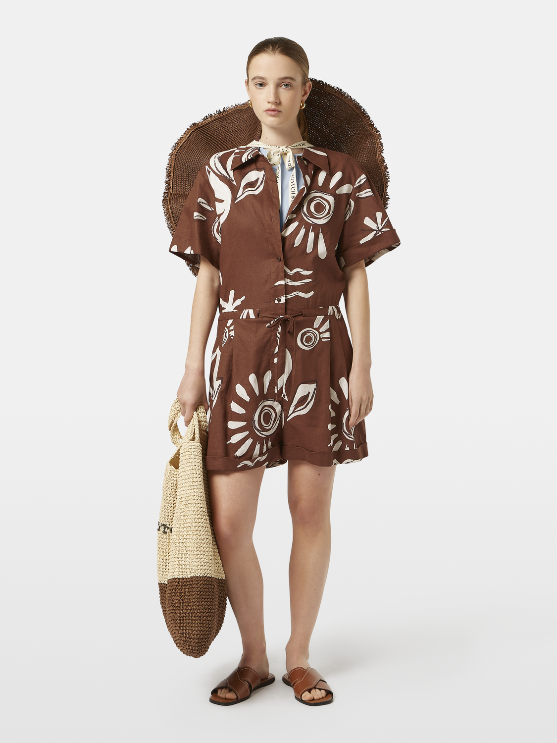 Inky Sun Linen Utility Playsuit