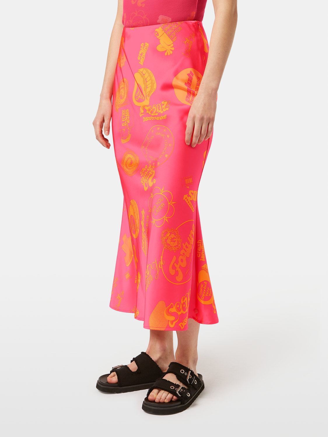 Satin Printed Midi Skirt
