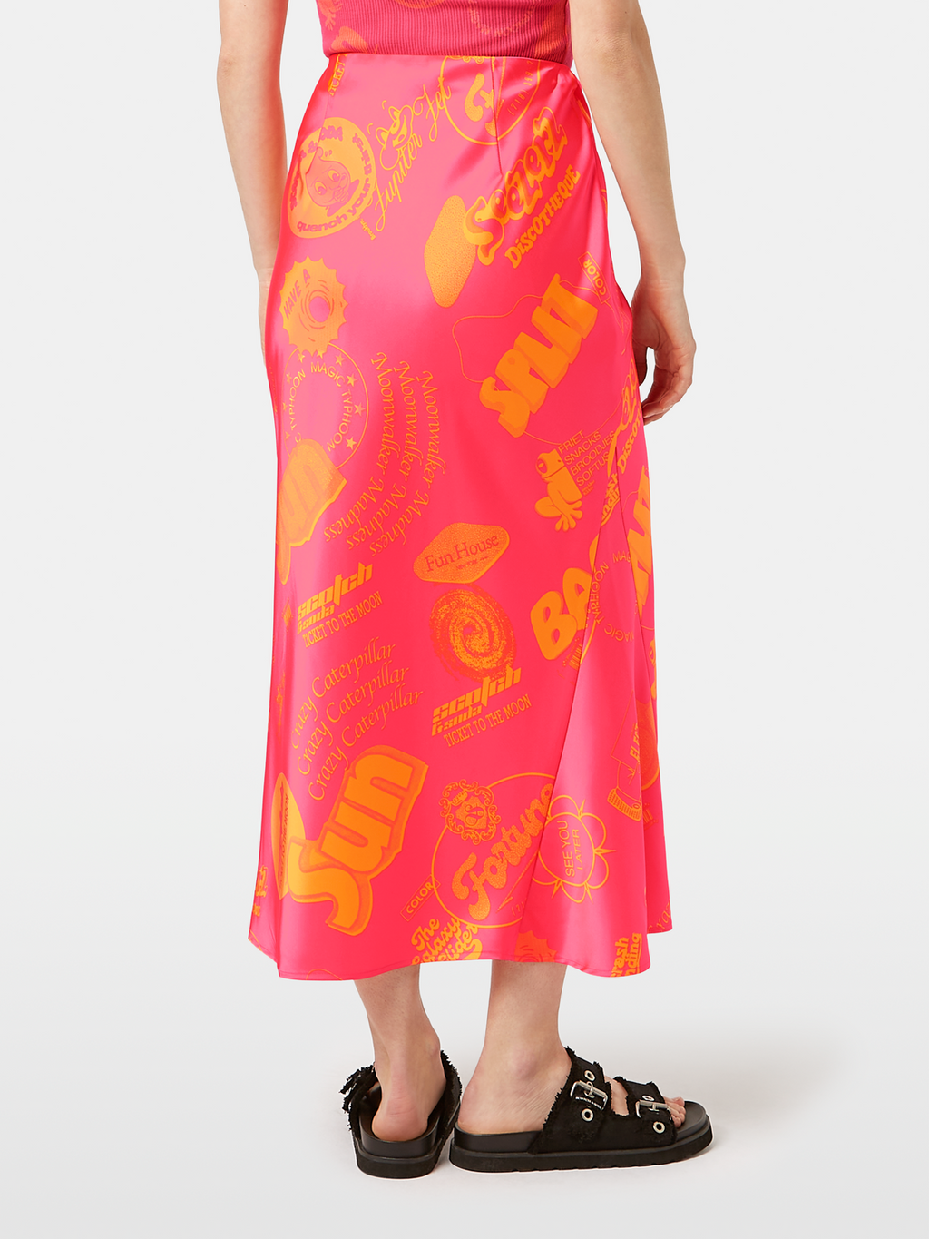 Satin Printed Midi Skirt