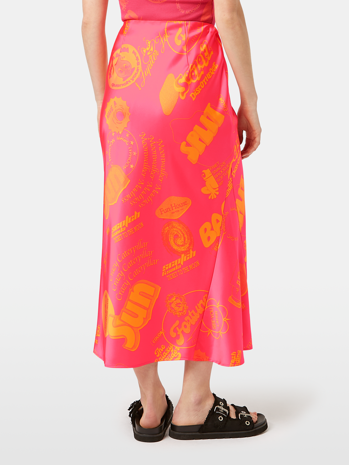 Satin Printed Midi Skirt