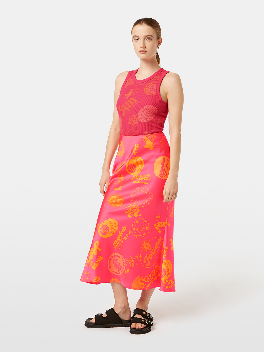 Satin Printed Midi Skirt