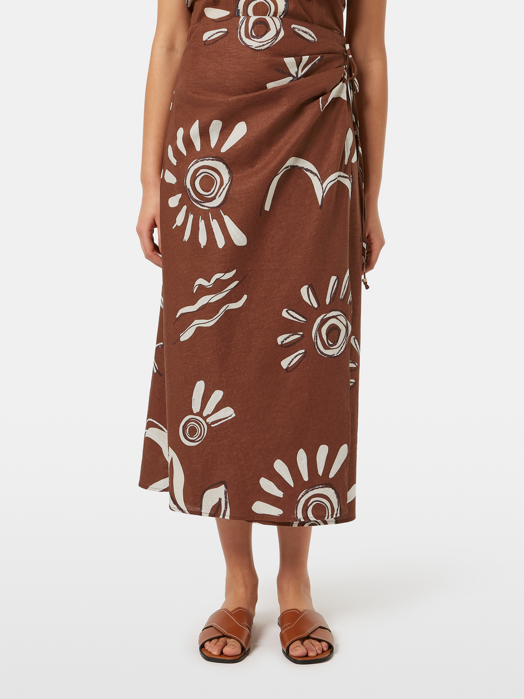 Inky Sun Linen Blend Wrap Skirt